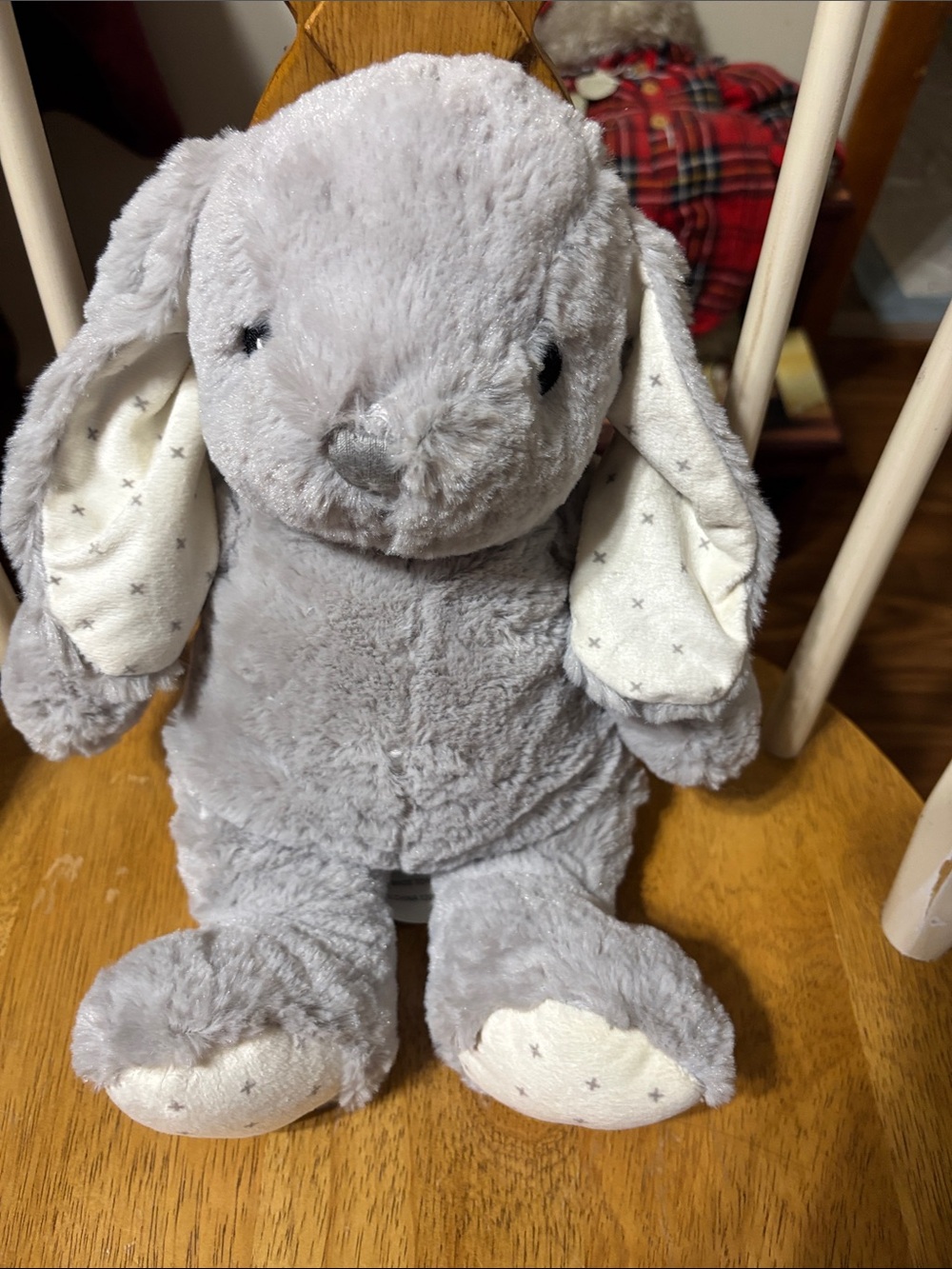 Plush Grey Bunny Stuffed Animal with Star-Patterned Ears